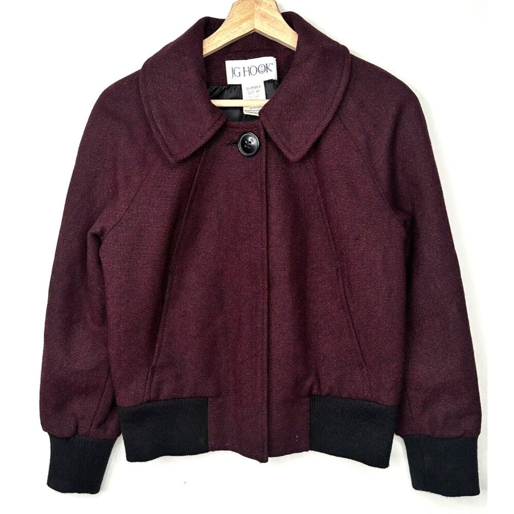 JG Hook Womens Coat Wool Viscose Snap Button Jacket Lined Plum Size 6P